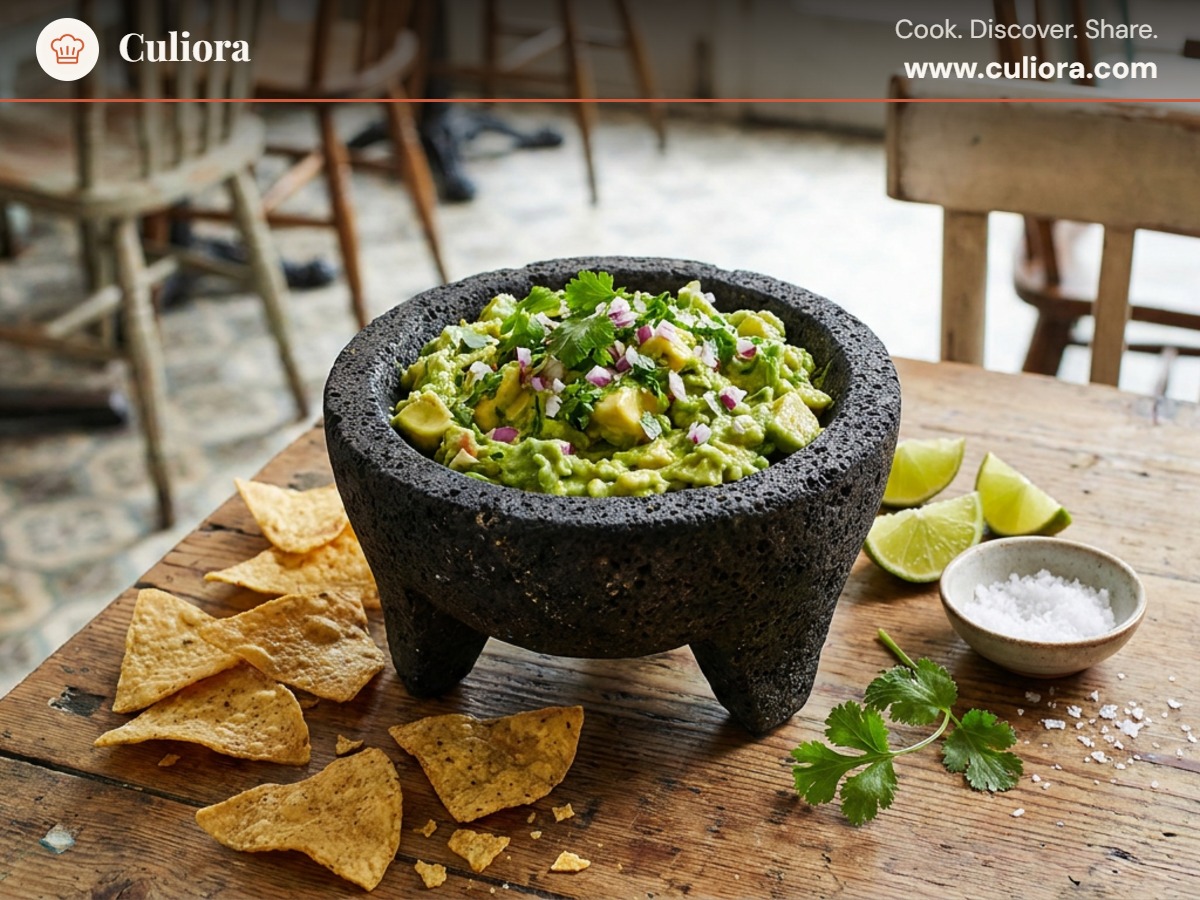 Guacamole served on a plate, photographed in natural light