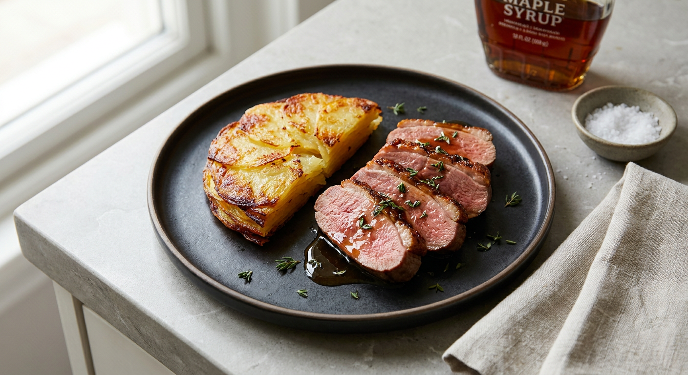 Magret de canard à l’érable, Pommes Anna — recipe photo by Culiora