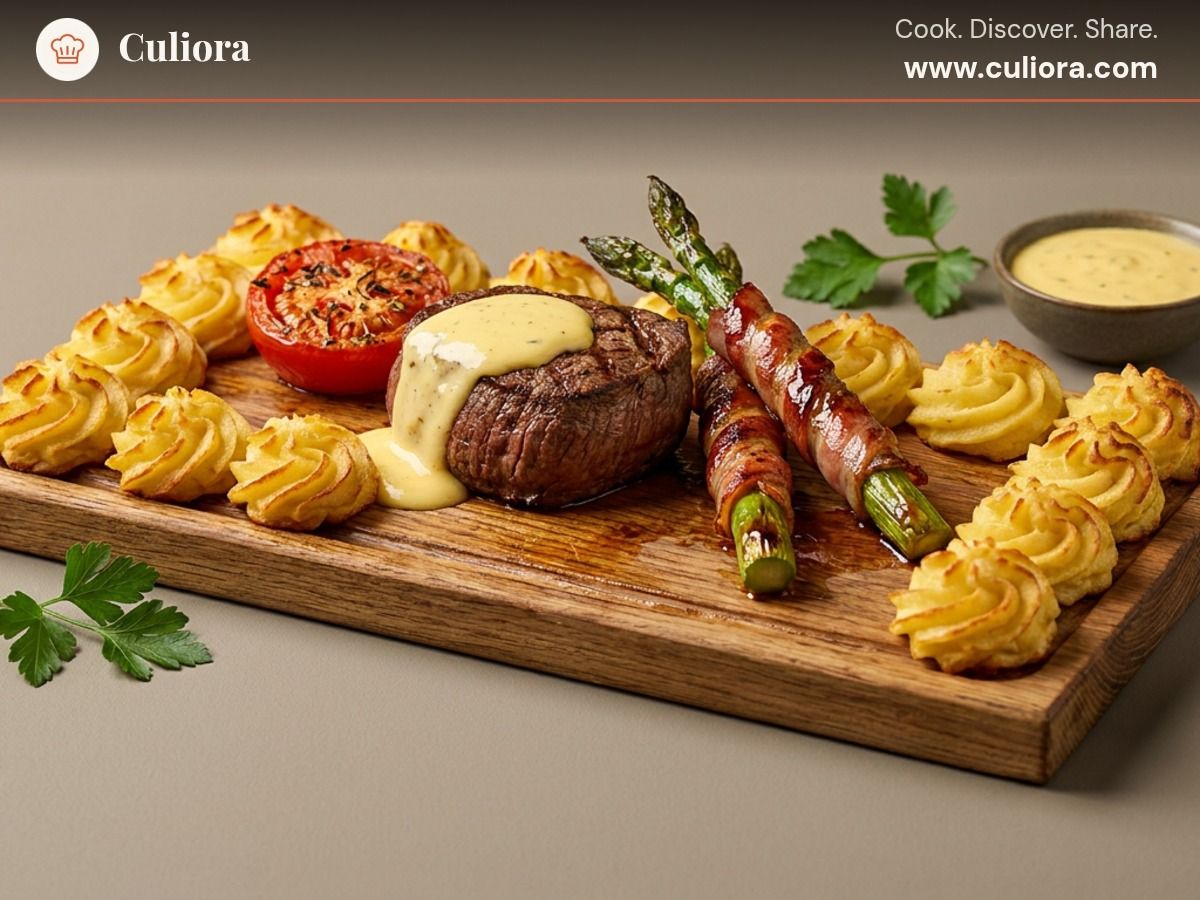 Klassisches Planksteak mit Rinderfilet und Sauce béarnaise