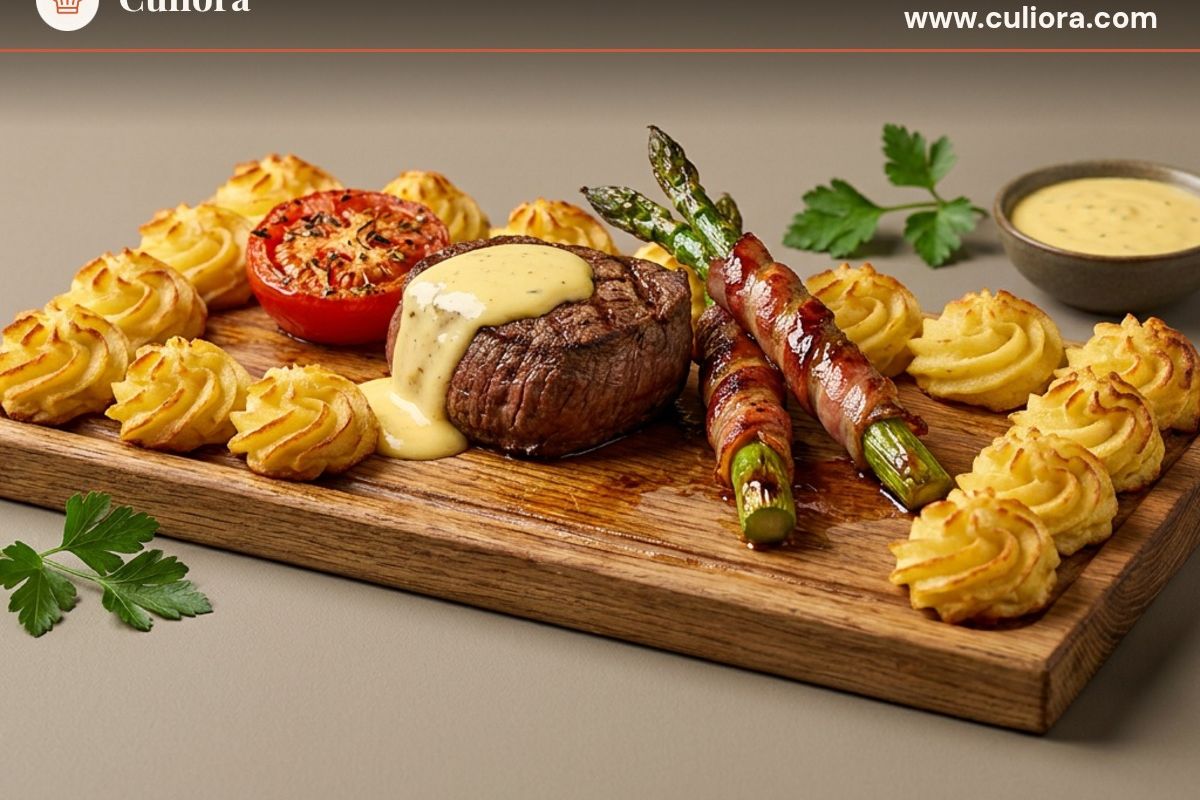 Klassisches Planksteak mit Rinderfilet und Sauce béarnaise