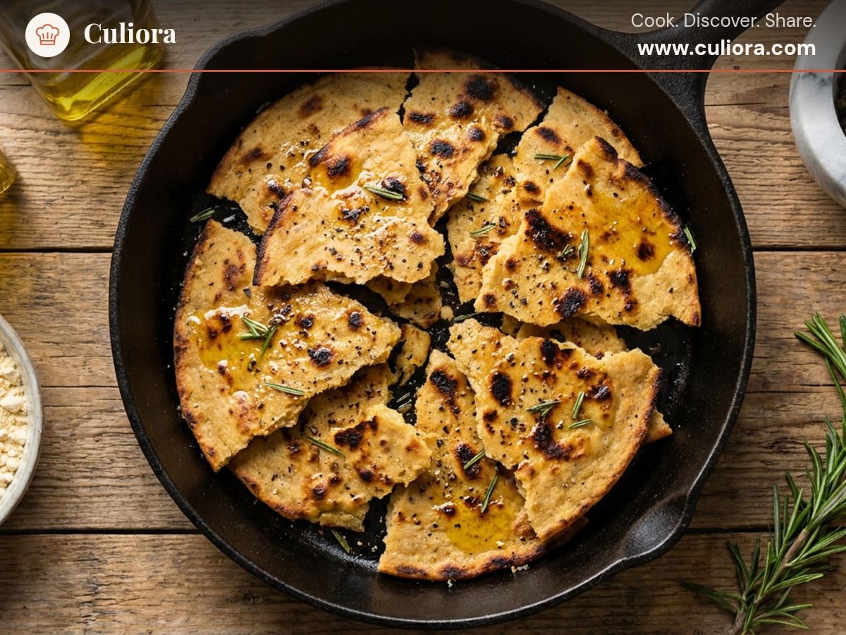 Socca (Niçoise Chickpea Flatbread) served on a plate, photographed in natural light