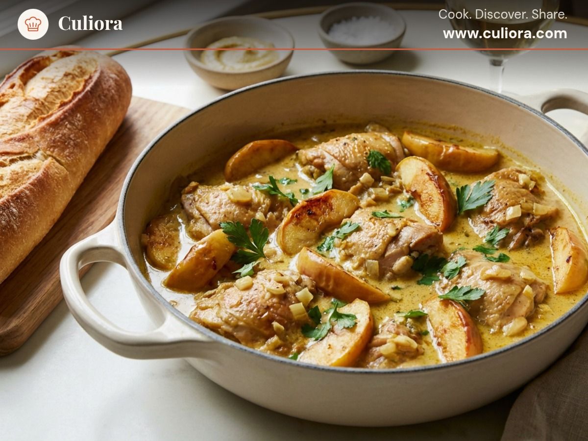 French Chicken Stew with Curry, Apple, and White Wine