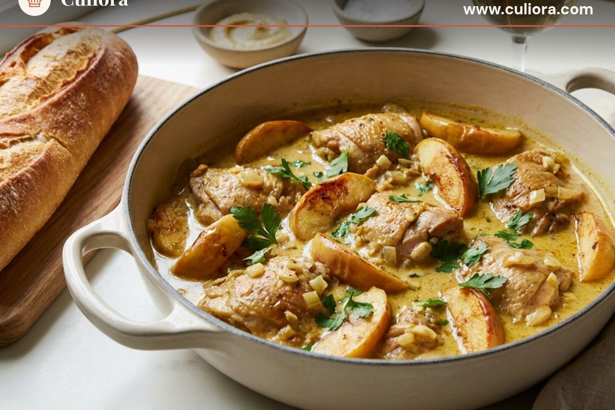 French Chicken Stew with Curry, Apple, and White Wine
