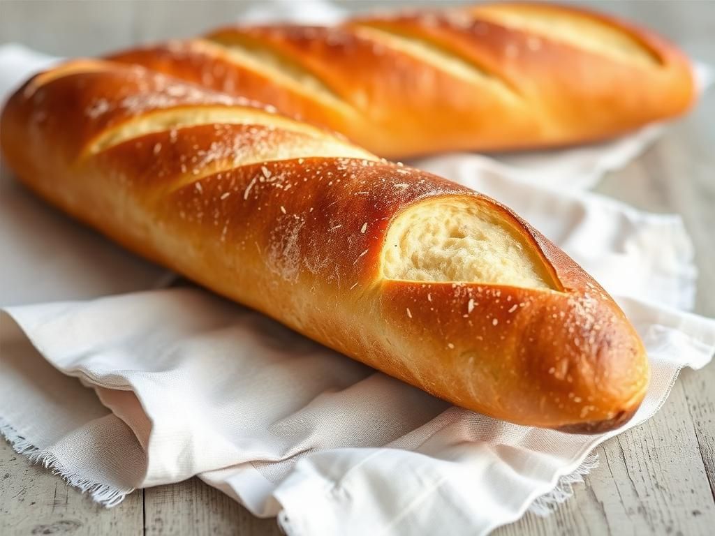Freshly baked baguettes with crisp scored crust