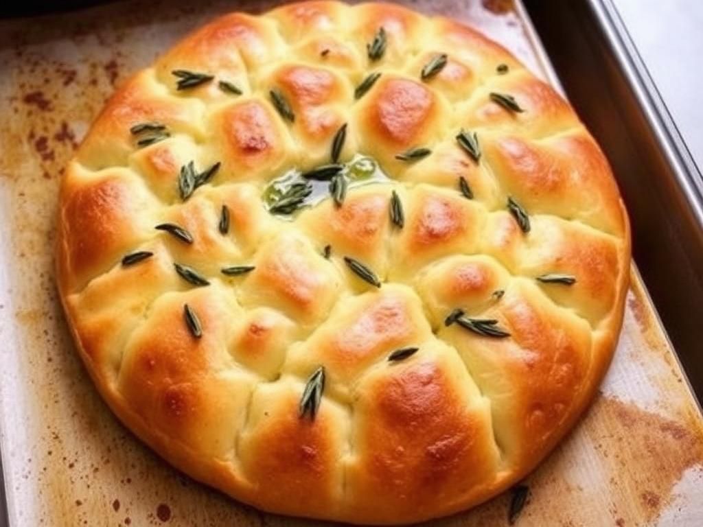 Focaccia with rosemary, olive oil and coarse salt