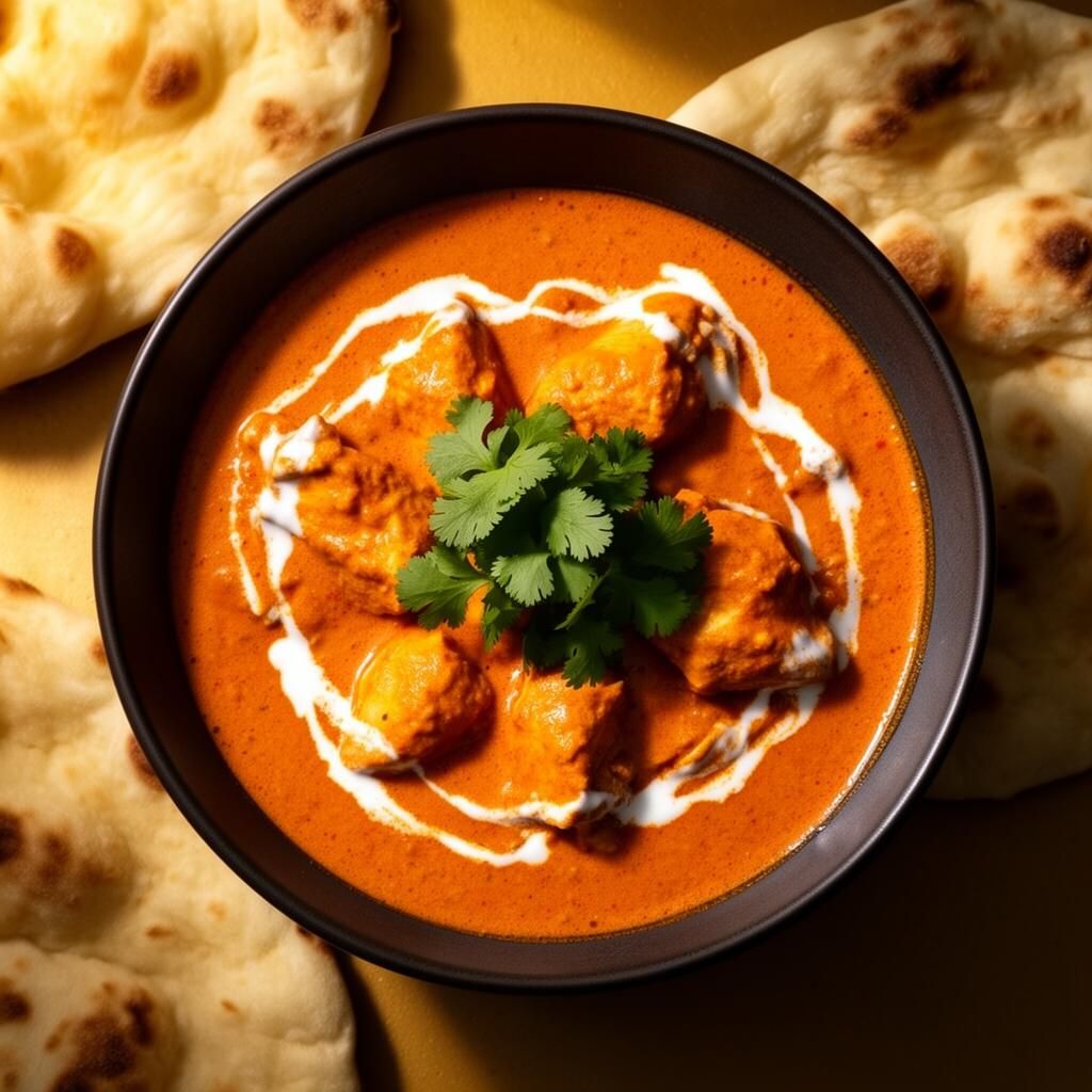 Butter chicken in creamy tomato sauce with rice