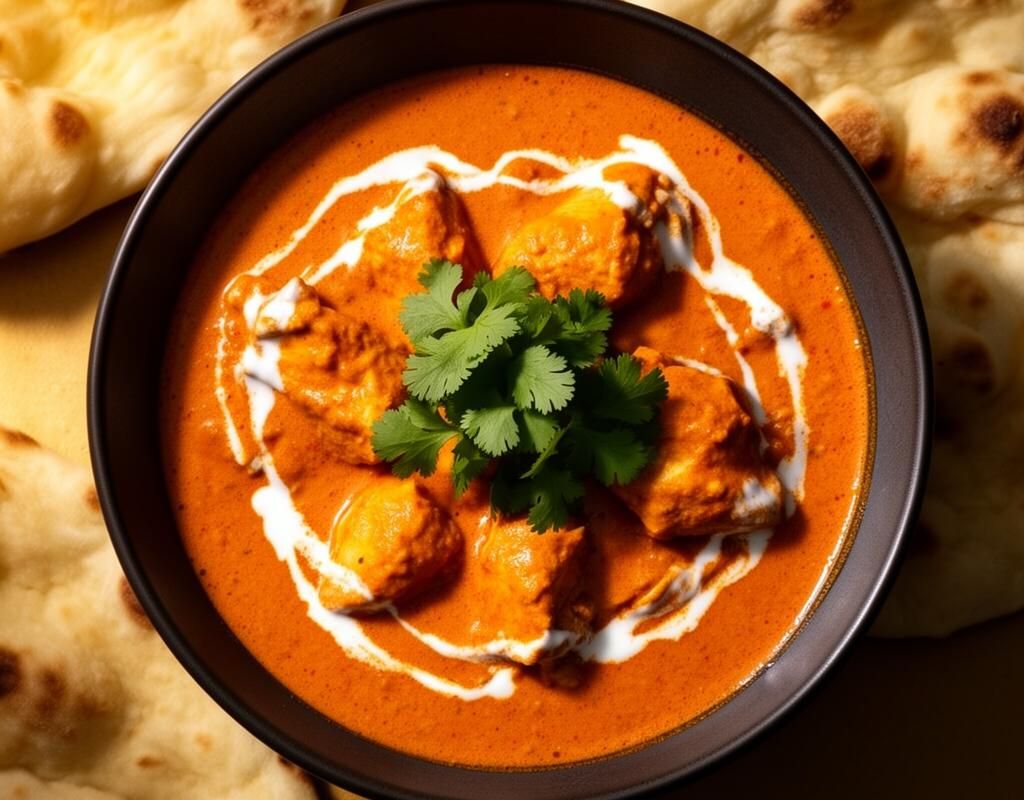 Butter chicken in creamy tomato sauce with rice