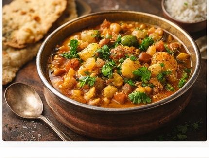 Chickpea curry with tomato sauce and coriander