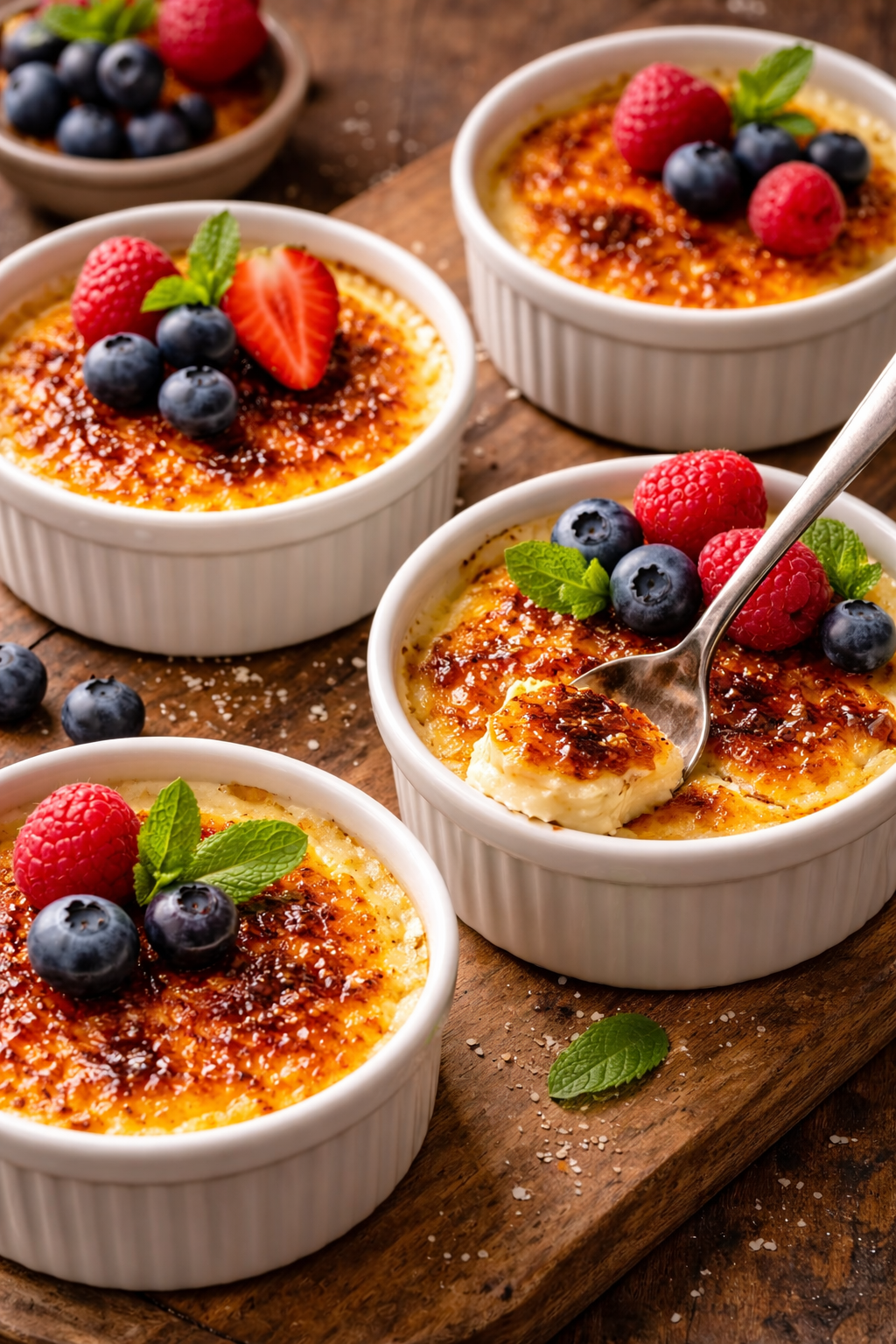 Crème brûlée with a cracked caramelised sugar top