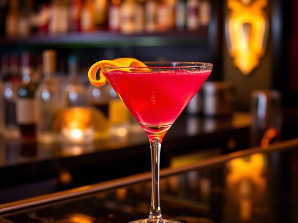 Cosmopolitan in a coupe glass with an orange twist