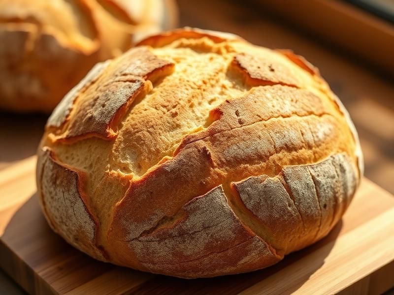 Rustic sourdough loaf with a scored, crackled crust