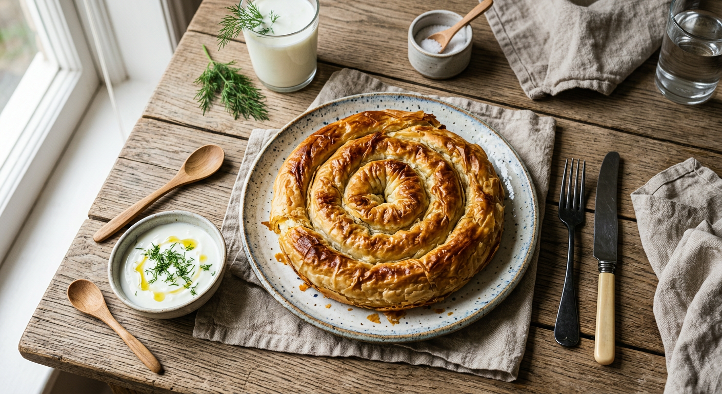 Coiled filo pastry with feta filling