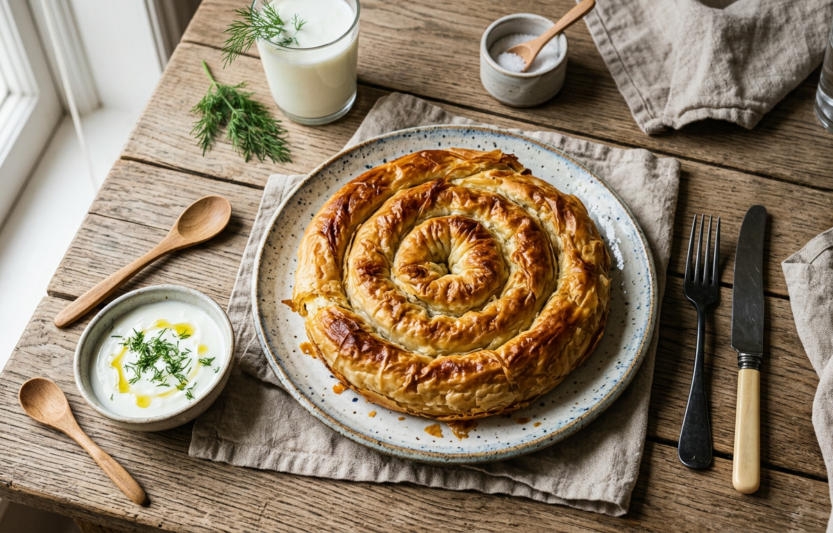 Coiled filo pastry with feta filling