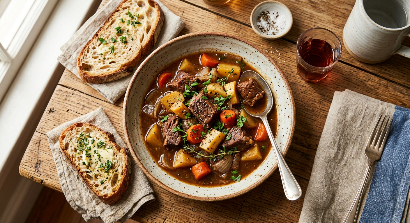 Beef stew with carrots and potatoes in a bowl