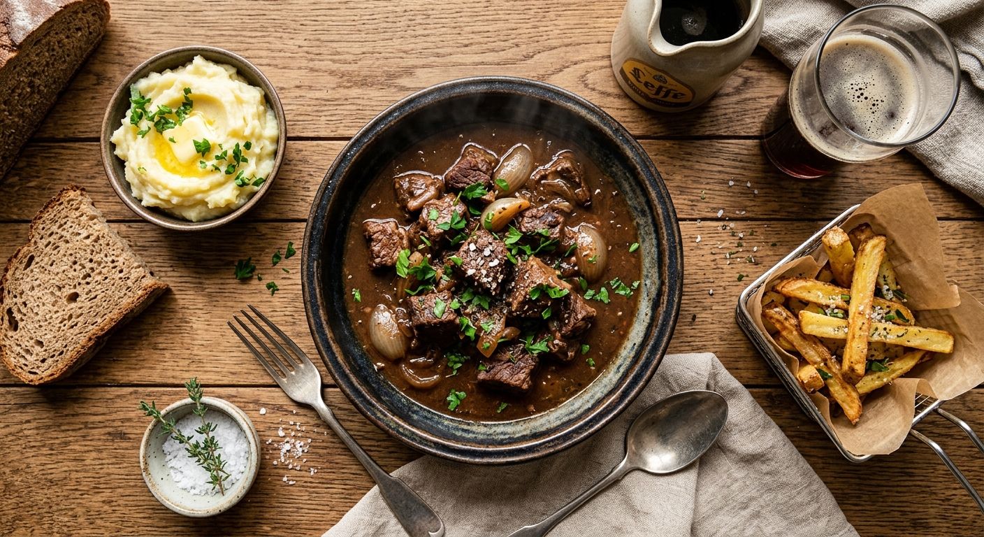 Belgian beef and beer stew in a dark sauce