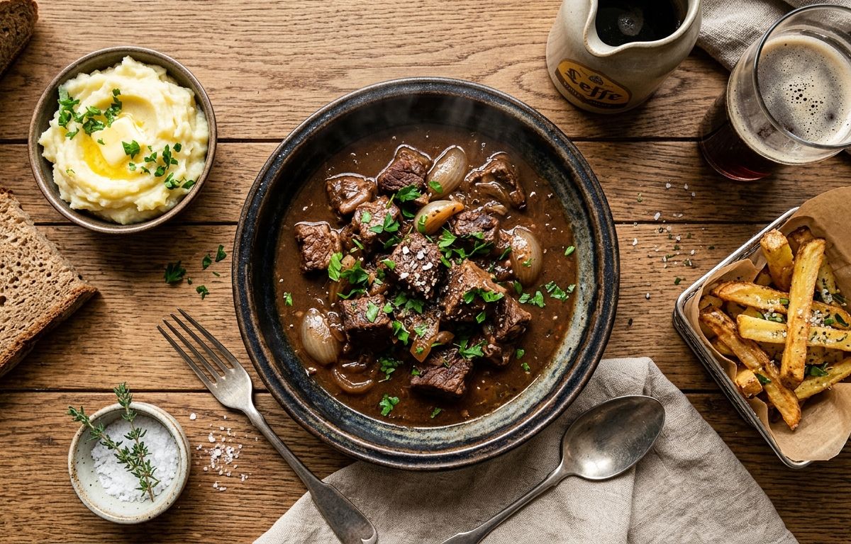 Belgian beef and beer stew in a dark sauce