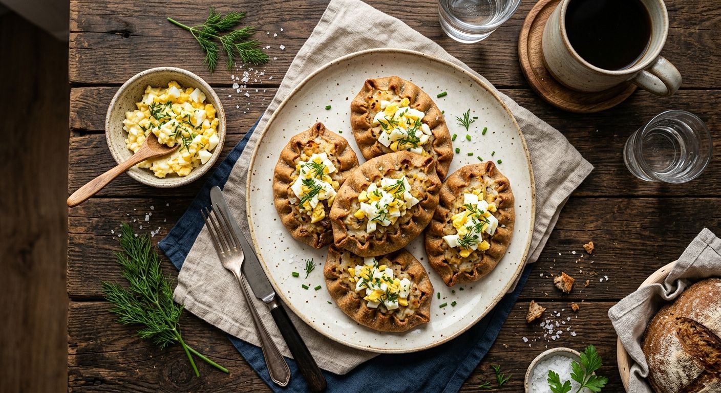 Karelian pies with rye crust and rice filling