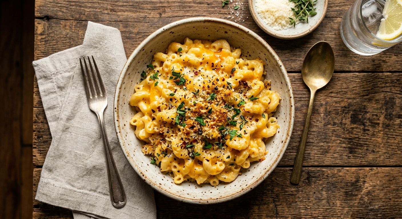 Baked macaroni and cheese with a golden crust