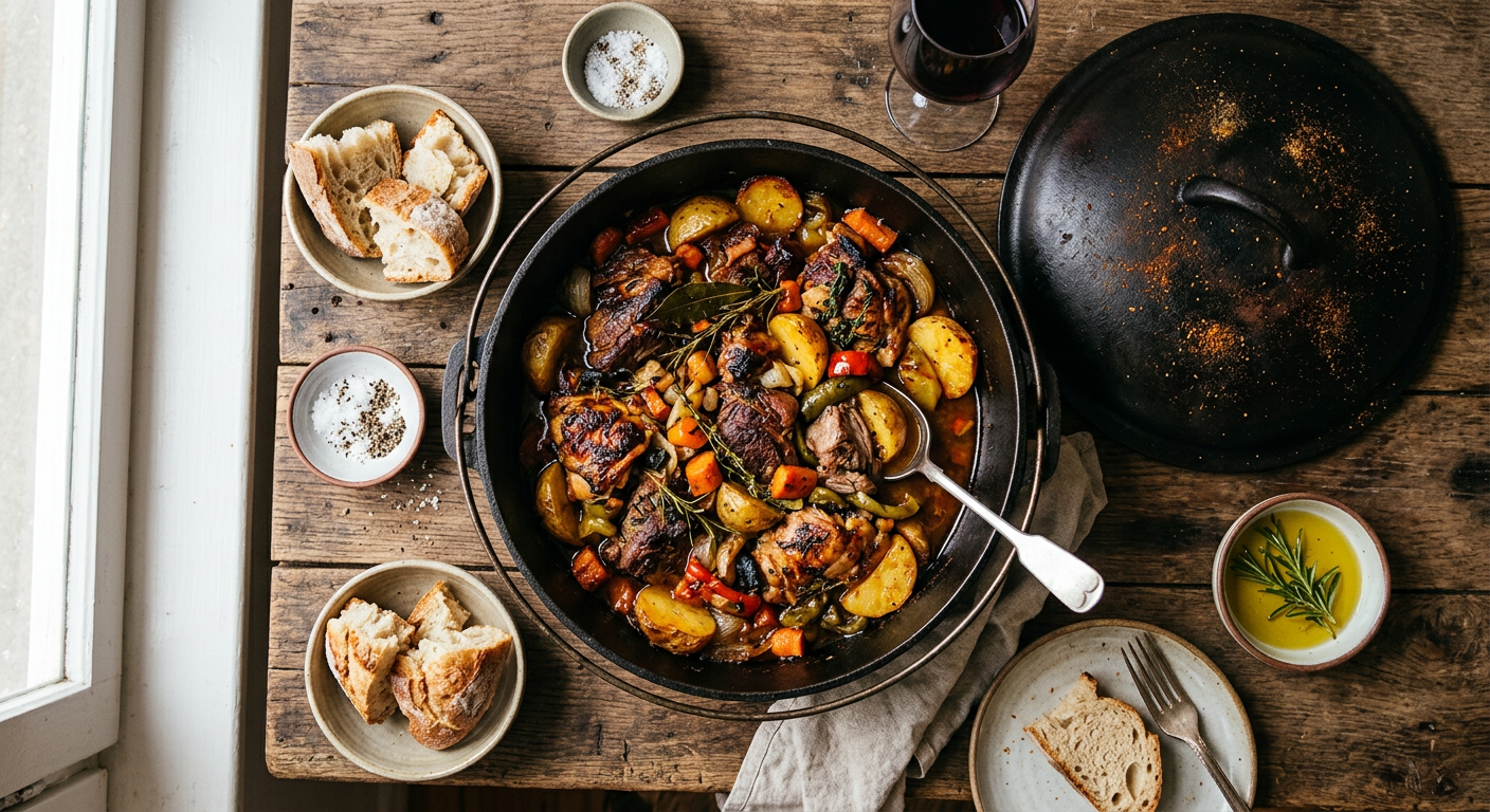 Croatian peka with meat and vegetables under a bell lid