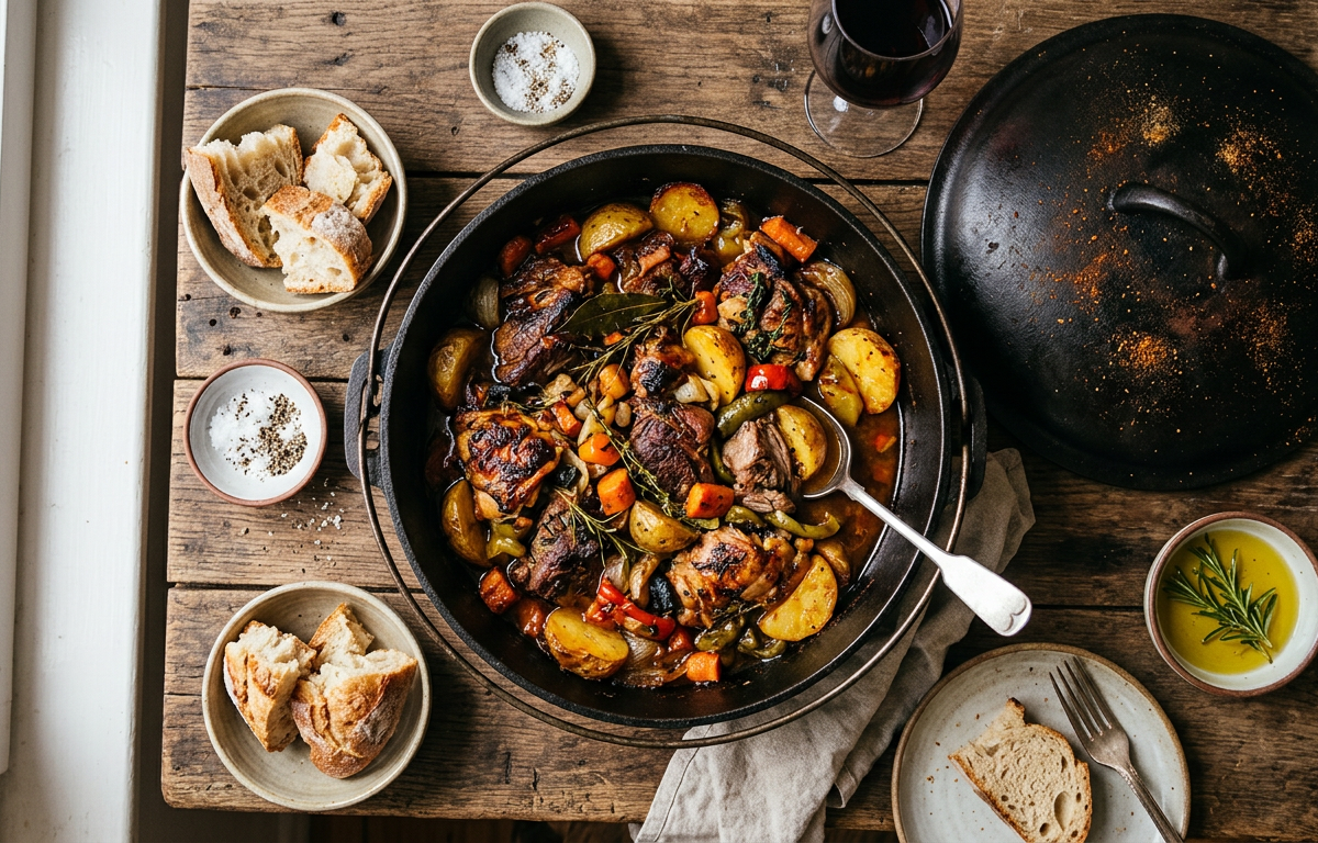 Croatian peka with meat and vegetables under a bell lid