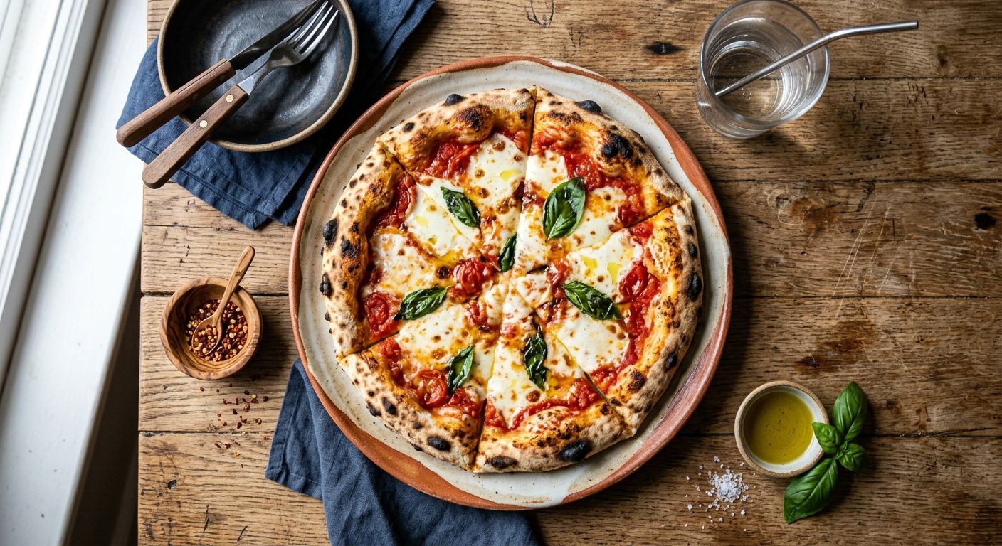 Pizza margherita with mozzarella, tomato and basil