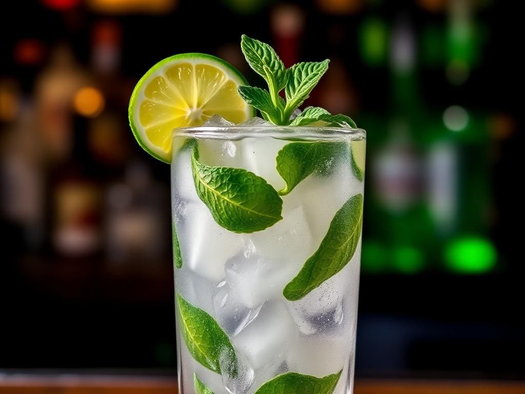 Mojito with mint leaves, lime and crushed ice