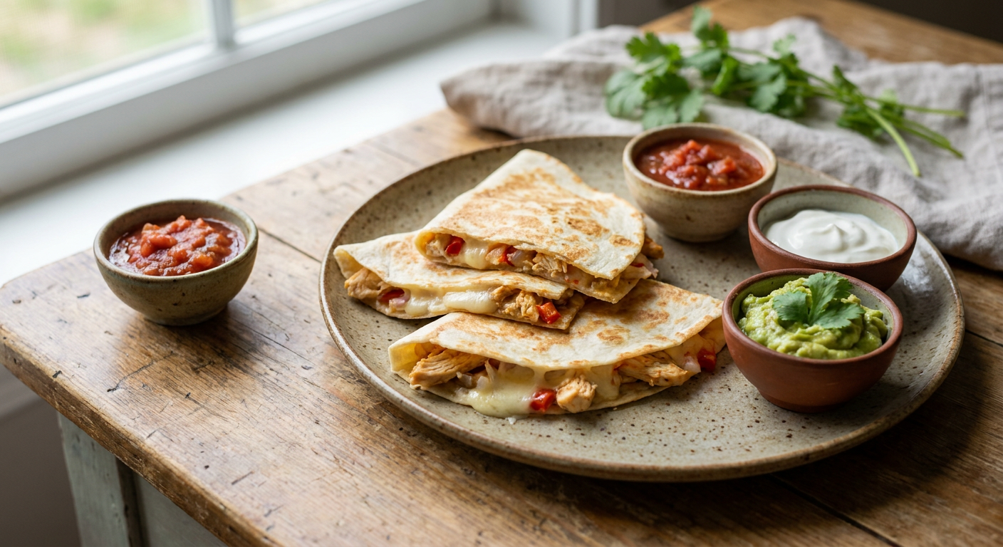 Classic Chicken Quesadilla served on a plate, photographed in natural light