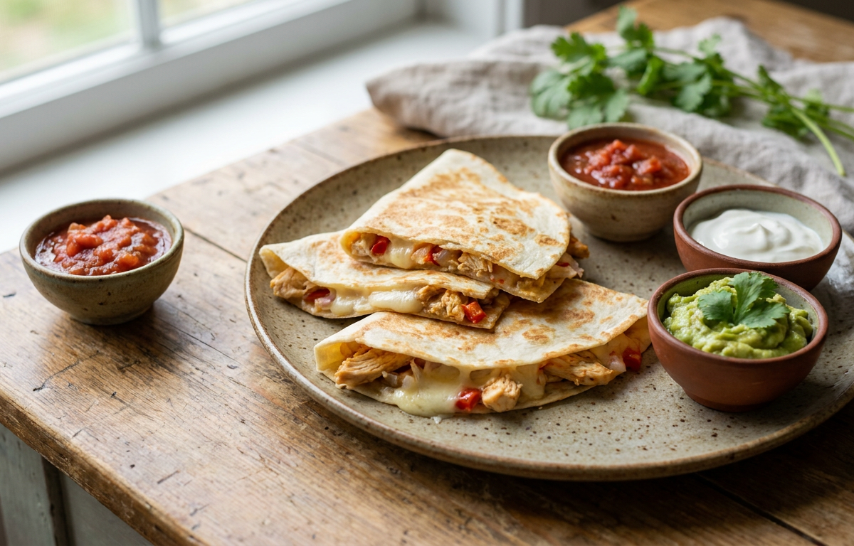 Classic Chicken Quesadilla served on a plate, photographed in natural light
