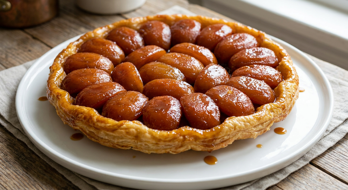 Classic French Tarte Tatin served on a plate, photographed in natural light