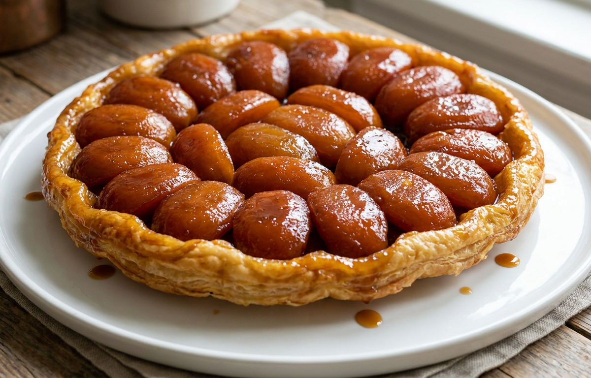 Classic French Tarte Tatin served on a plate, photographed in natural light
