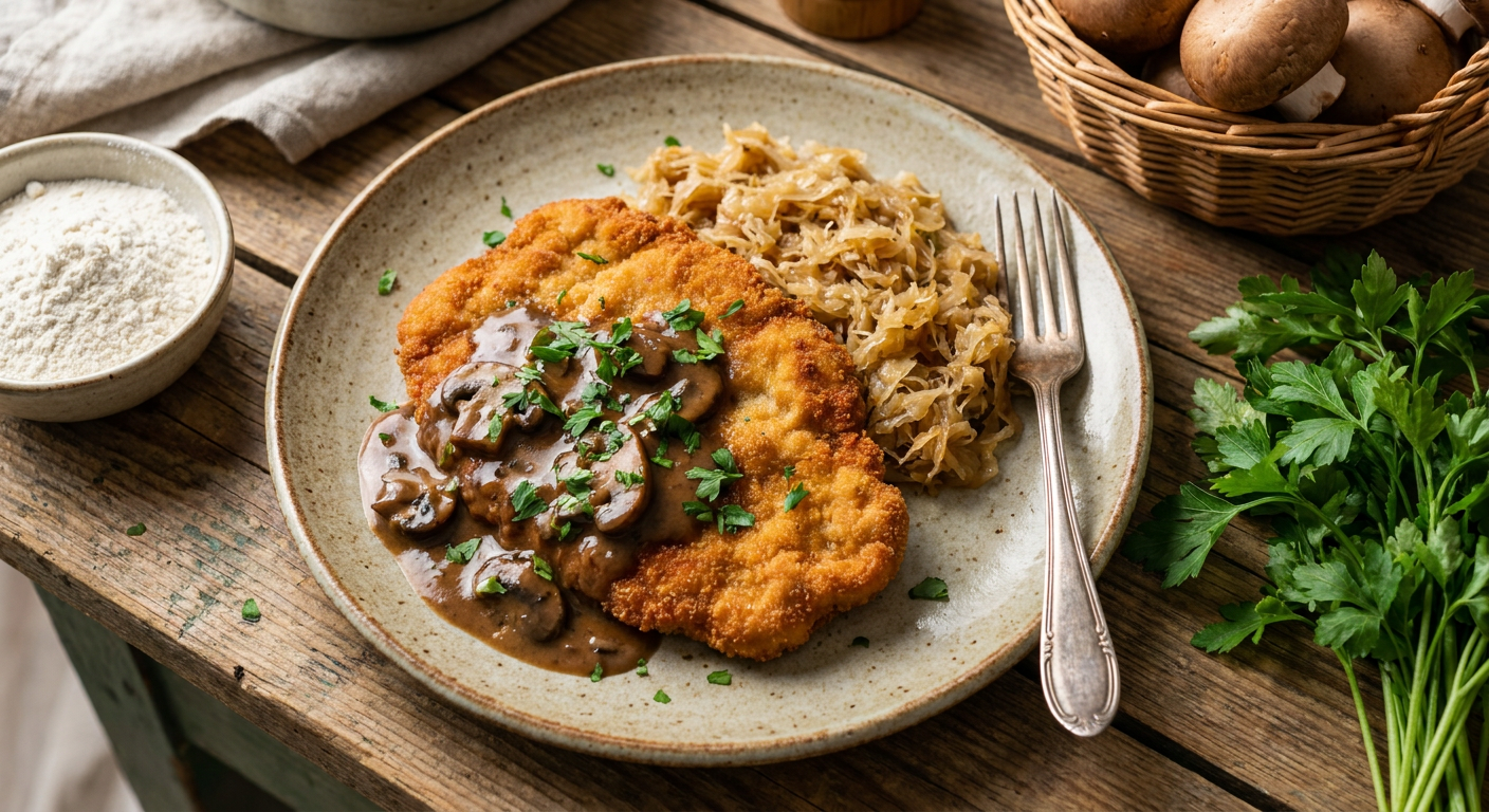 Jägerschnitzel con chucrut
