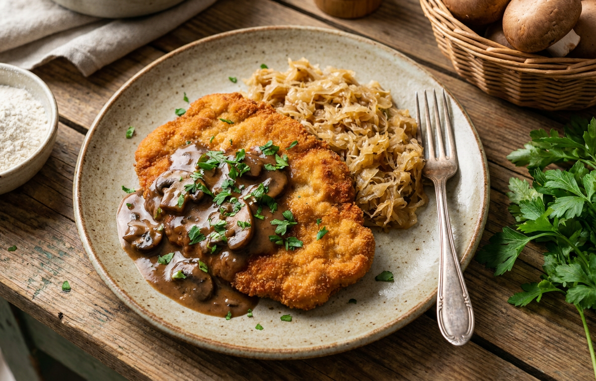 Jägerschnitzel con chucrut