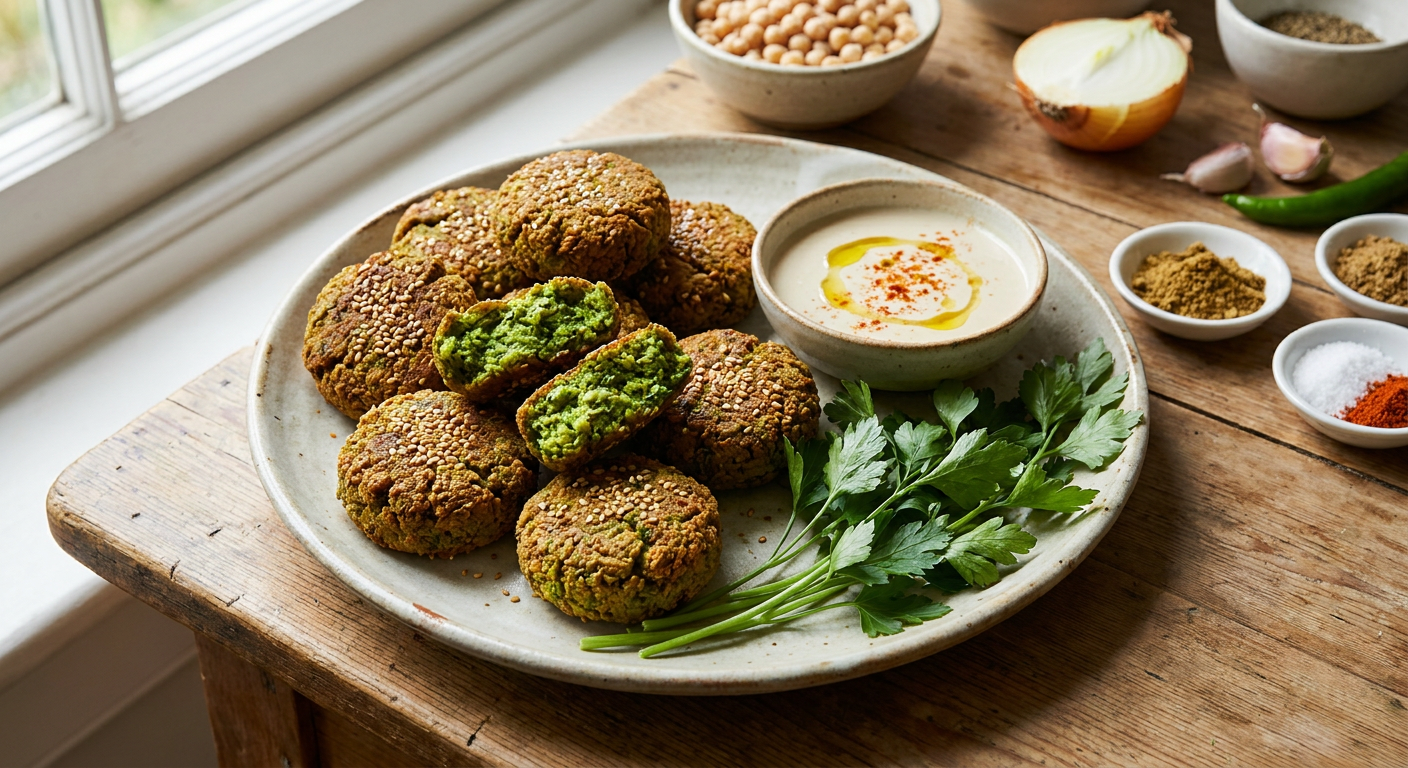 Crispy Falafel served on a plate, photographed in natural light