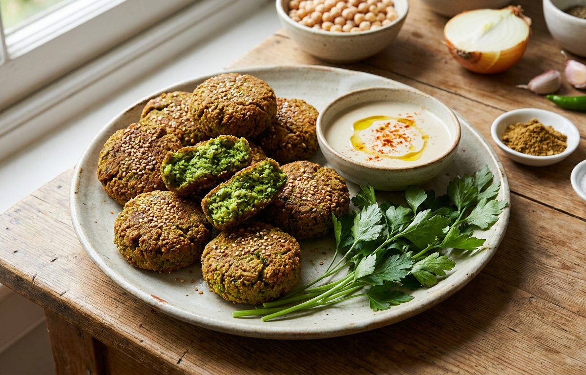 Crispy Falafel served on a plate, photographed in natural light