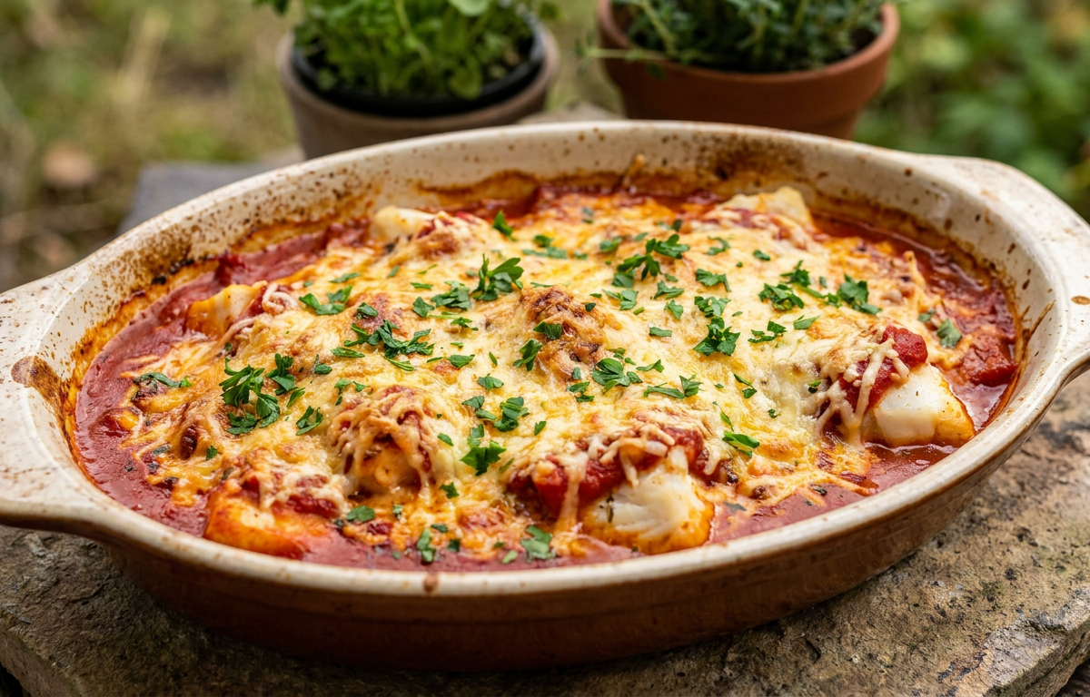 Fischgratin in Tomatensauce