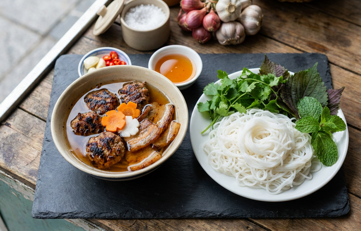 Vietnamese Bún Chả (Grilled Pork with Rice Noodles)