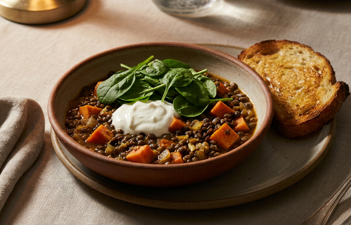 Rich Vegetarian Lentil and Sweet Potato Stew