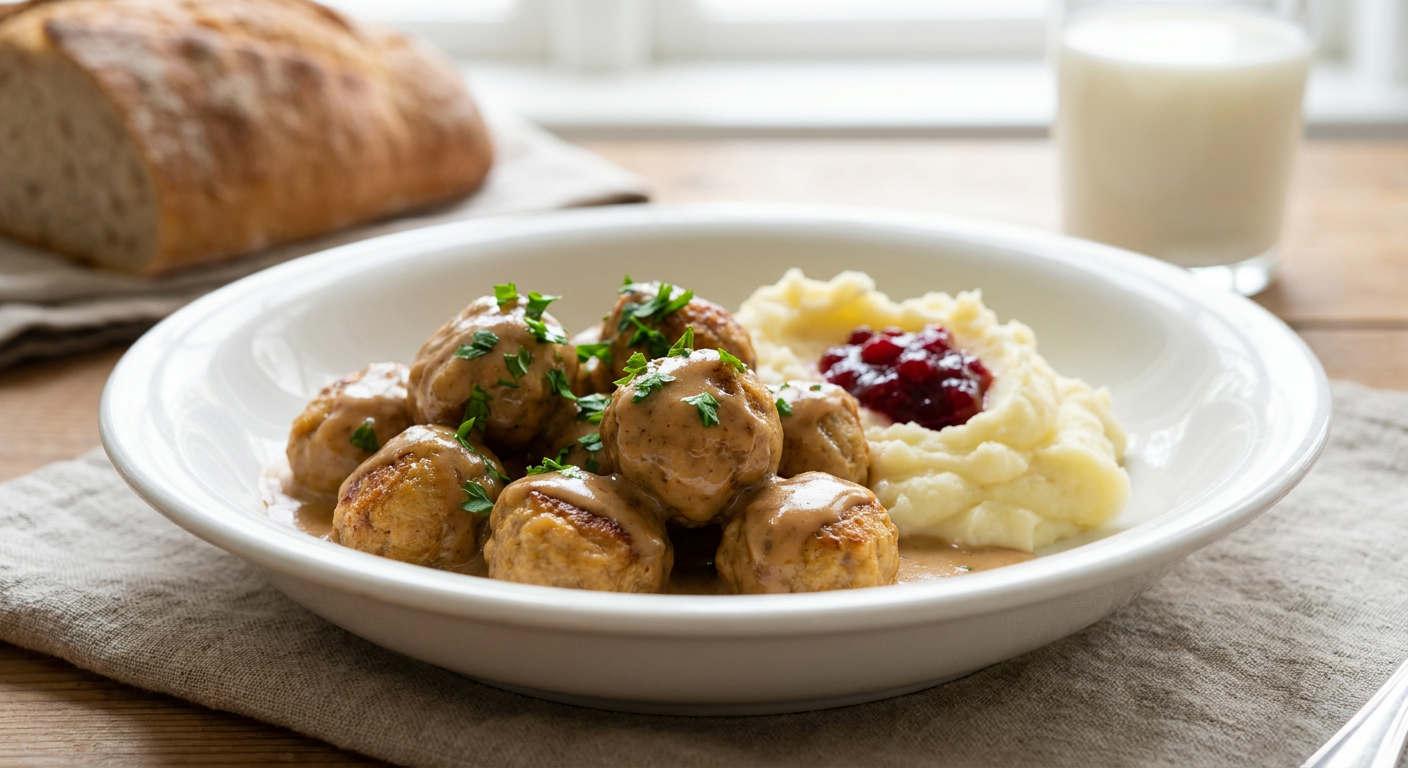 Authentic Swedish Meatballs (Köttbullar) served on a plate, photographed in natural light