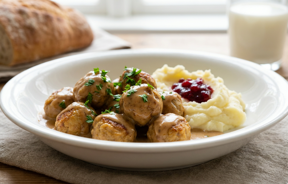 Authentic Swedish Meatballs (Köttbullar) served on a plate, photographed in natural light