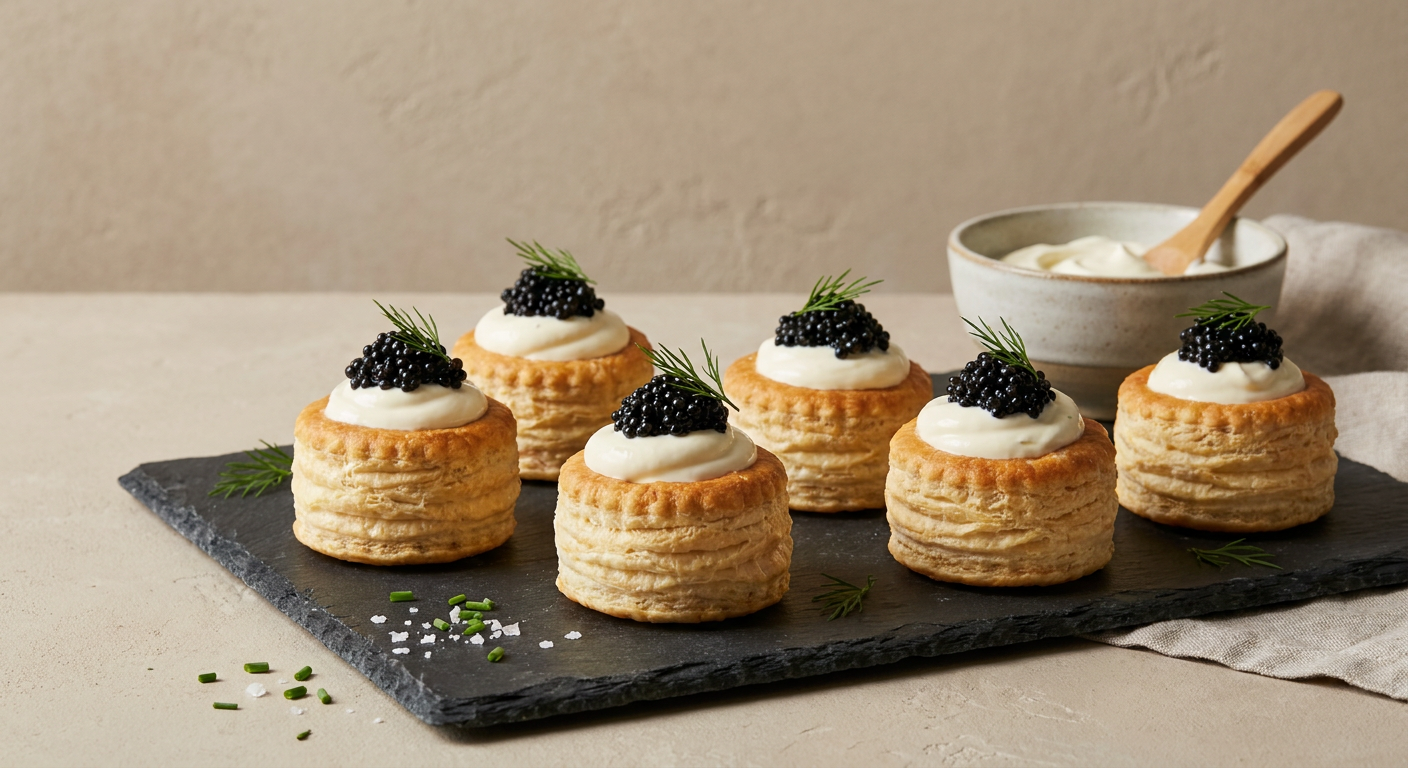 Vol-au-vent med kaviar och crème fraiche