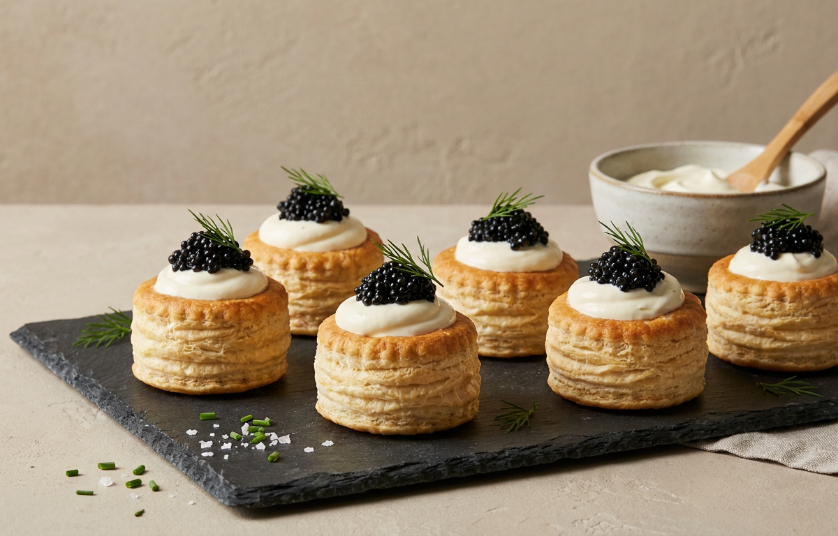 Vol-au-vent con caviale e crème fraîche