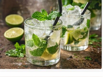 Alcohol-free mojito with mint, lime and soda